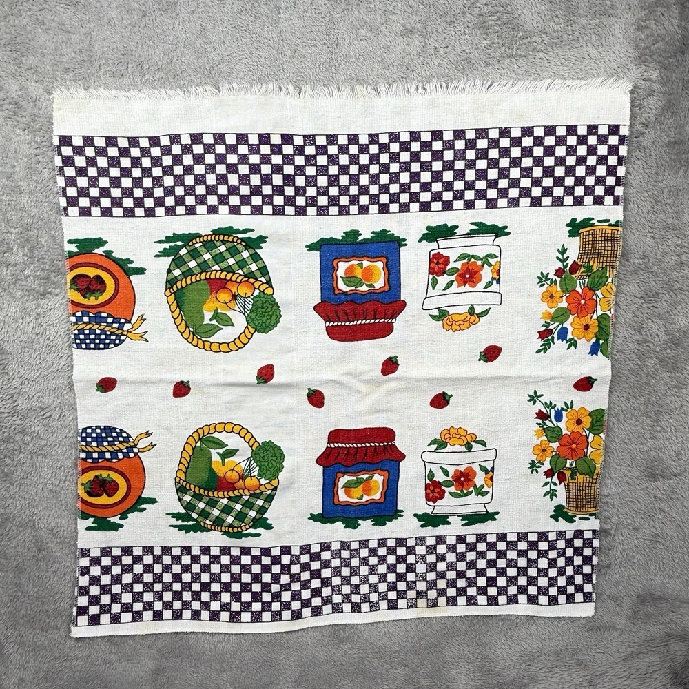 Vintage Cannon Kitchen Towel Orange Jam Basket Check Cottagecore Country Cotton‎